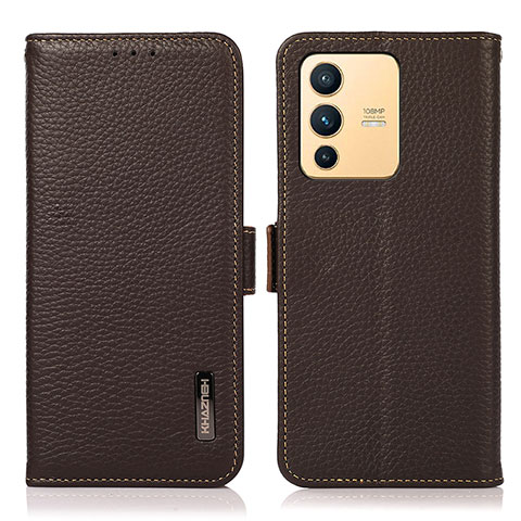 Funda de Cuero Cartera con Soporte Carcasa B03H para Vivo V23 5G Marron