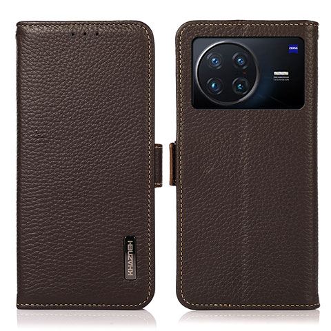 Funda de Cuero Cartera con Soporte Carcasa B03H para Vivo X Note Marron