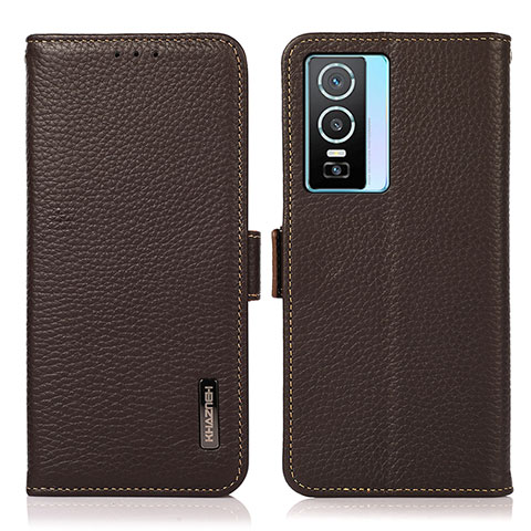 Funda de Cuero Cartera con Soporte Carcasa B03H para Vivo Y74s 5G Marron