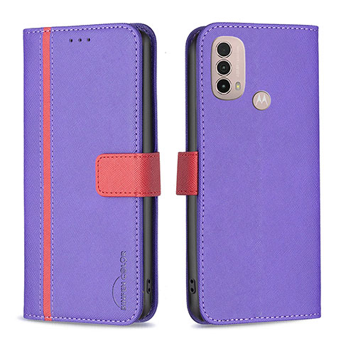 Funda de Cuero Cartera con Soporte Carcasa B04F para Motorola Moto E30 Morado