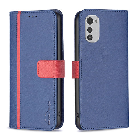 Funda de Cuero Cartera con Soporte Carcasa B04F para Motorola Moto E32 Azul