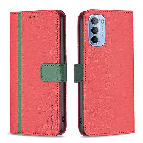 Funda de Cuero Cartera con Soporte Carcasa B04F para Motorola Moto G31 Rojo