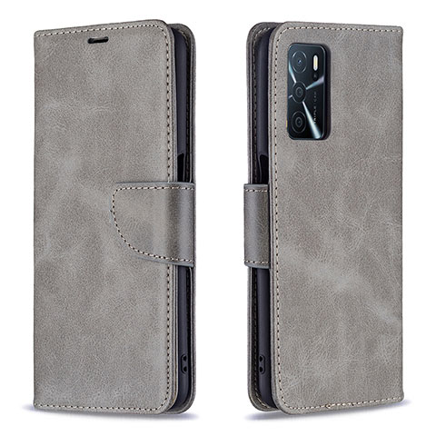 Funda de Cuero Cartera con Soporte Carcasa B04F para Oppo A16 Gris