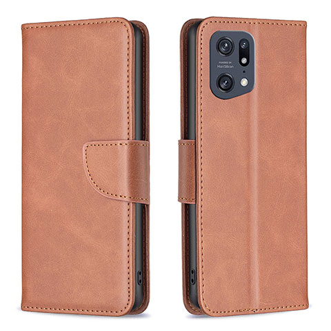 Funda de Cuero Cartera con Soporte Carcasa B04F para Oppo Find X5 Pro 5G Marron