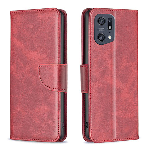 Funda de Cuero Cartera con Soporte Carcasa B04F para Oppo Find X5 Pro 5G Rojo