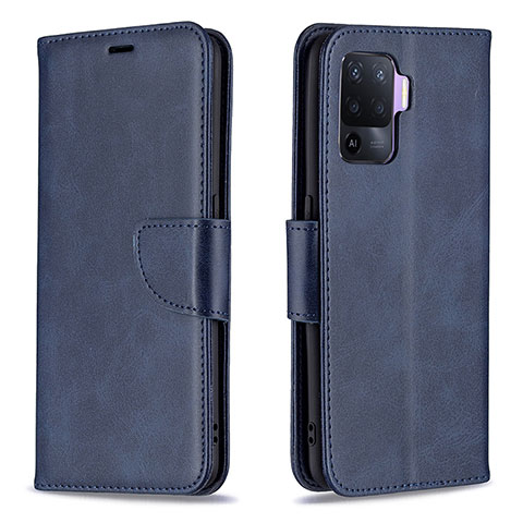 Funda de Cuero Cartera con Soporte Carcasa B04F para Oppo Reno5 F Azul