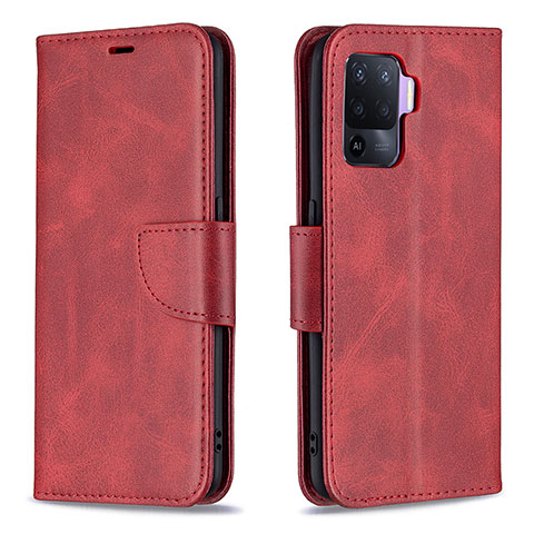 Funda de Cuero Cartera con Soporte Carcasa B04F para Oppo Reno5 F Rojo