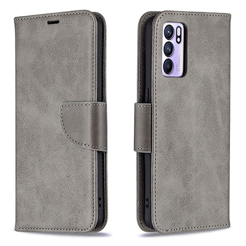 Funda de Cuero Cartera con Soporte Carcasa B04F para Oppo Reno6 5G Gris