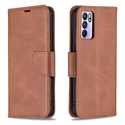 Funda de Cuero Cartera con Soporte Carcasa B04F para Oppo Reno6 5G Marron