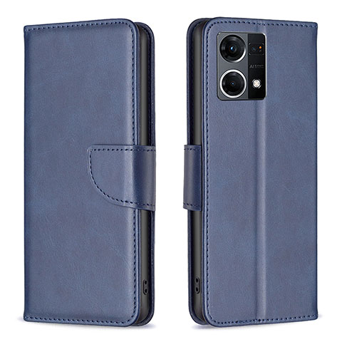 Funda de Cuero Cartera con Soporte Carcasa B04F para Oppo Reno7 4G Azul