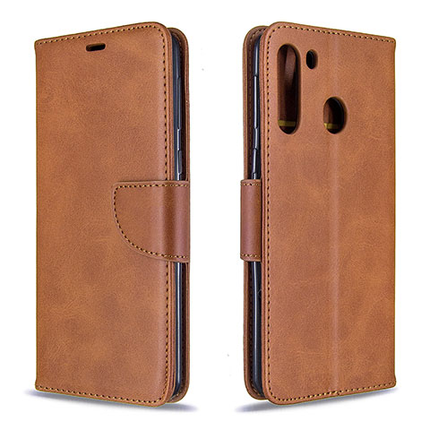 Funda de Cuero Cartera con Soporte Carcasa B04F para Samsung Galaxy A21 Marron