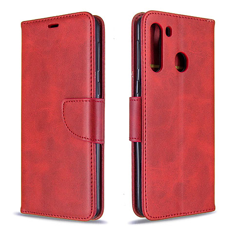 Funda de Cuero Cartera con Soporte Carcasa B04F para Samsung Galaxy A21 Rojo