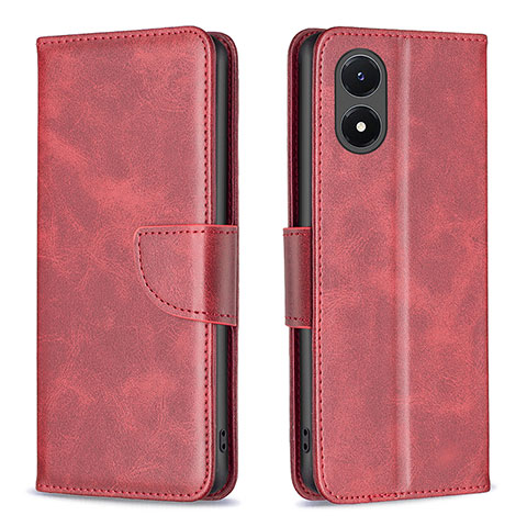 Funda de Cuero Cartera con Soporte Carcasa B04F para Vivo Y02S Rojo