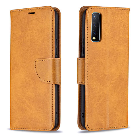 Funda de Cuero Cartera con Soporte Carcasa B04F para Vivo Y12s (2021) Marron Claro