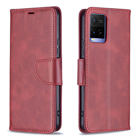 Funda de Cuero Cartera con Soporte Carcasa B04F para Vivo Y21 Rojo