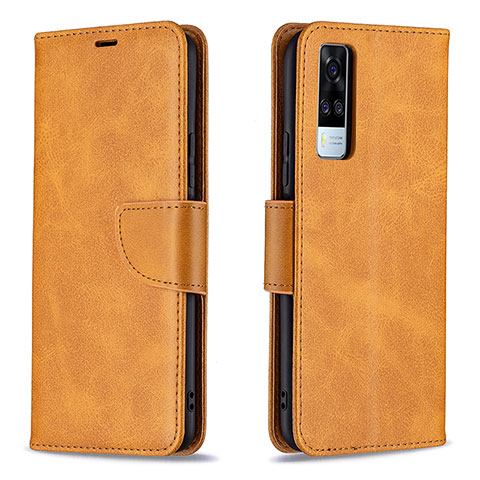 Funda de Cuero Cartera con Soporte Carcasa B04F para Vivo Y31 (2021) Marron Claro