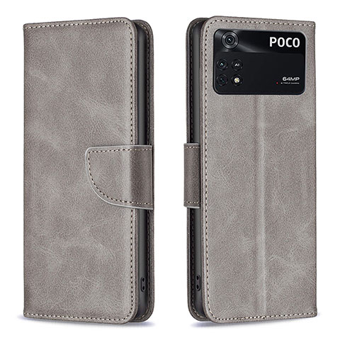 Funda de Cuero Cartera con Soporte Carcasa B04F para Xiaomi Poco M4 Pro 4G Gris