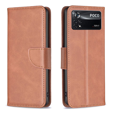 Funda de Cuero Cartera con Soporte Carcasa B04F para Xiaomi Poco X4 Pro 5G Marron