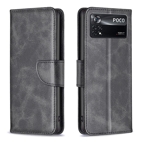 Funda de Cuero Cartera con Soporte Carcasa B04F para Xiaomi Poco X4 Pro 5G Negro