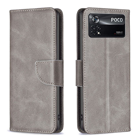 Funda de Cuero Cartera con Soporte Carcasa B04F para Xiaomi Redmi Note 11E Pro 5G Gris