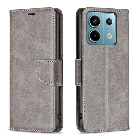 Funda de Cuero Cartera con Soporte Carcasa B04F para Xiaomi Redmi Note 13 Pro 5G Gris