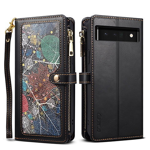 Funda de Cuero Cartera con Soporte Carcasa B04S para Google Pixel 6 Pro 5G Negro