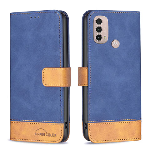 Funda de Cuero Cartera con Soporte Carcasa B05F para Motorola Moto E20 Azul