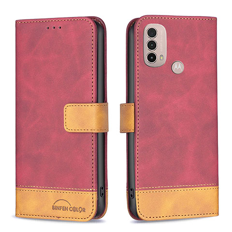 Funda de Cuero Cartera con Soporte Carcasa B05F para Motorola Moto E20 Rojo