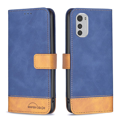 Funda de Cuero Cartera con Soporte Carcasa B05F para Motorola Moto E32 Azul