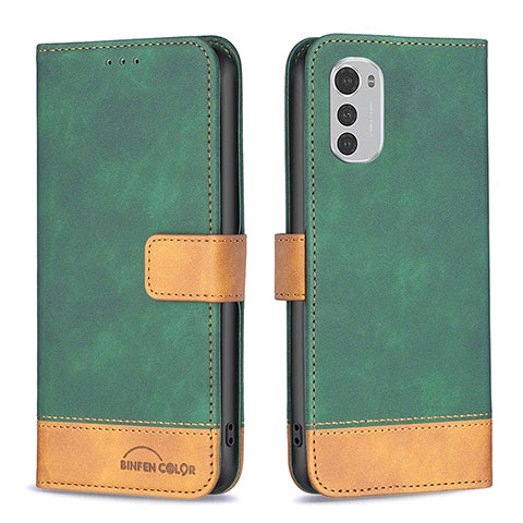 Funda de Cuero Cartera con Soporte Carcasa B05F para Motorola Moto E32 Verde