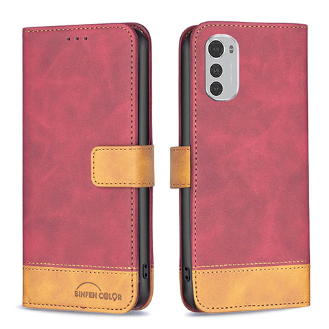 Funda de Cuero Cartera con Soporte Carcasa B05F para Motorola Moto E32s Rojo