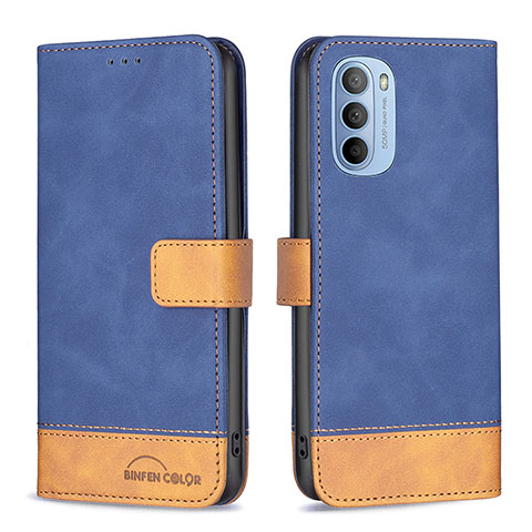 Funda de Cuero Cartera con Soporte Carcasa B05F para Motorola Moto G31 Azul