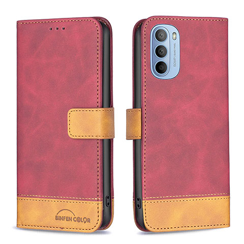 Funda de Cuero Cartera con Soporte Carcasa B05F para Motorola Moto G31 Rojo