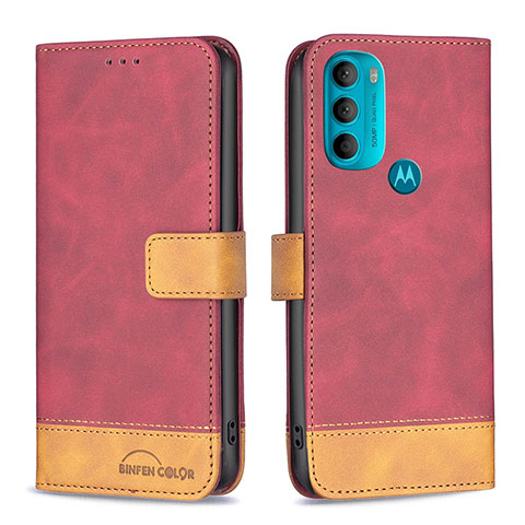 Funda de Cuero Cartera con Soporte Carcasa B05F para Motorola Moto G71 5G Rojo