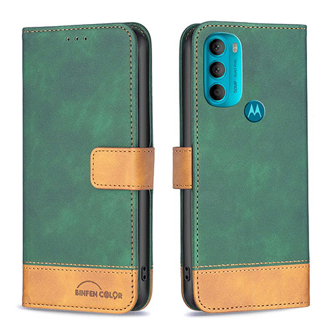 Funda de Cuero Cartera con Soporte Carcasa B05F para Motorola Moto G71 5G Verde