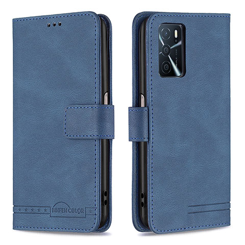 Funda de Cuero Cartera con Soporte Carcasa B05F para Oppo A16 Azul