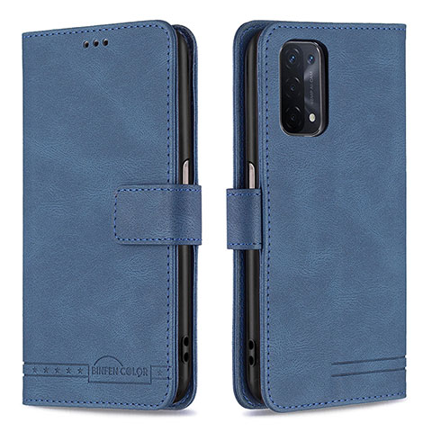 Funda de Cuero Cartera con Soporte Carcasa B05F para Oppo A54 5G Azul