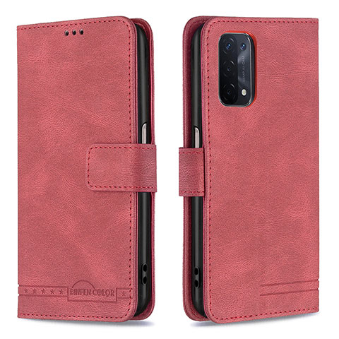 Funda de Cuero Cartera con Soporte Carcasa B05F para Oppo A54 5G Rojo