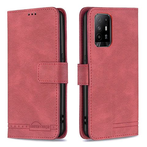 Funda de Cuero Cartera con Soporte Carcasa B05F para Oppo A95 5G Rojo