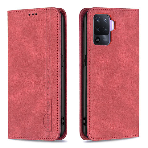 Funda de Cuero Cartera con Soporte Carcasa B05F para Oppo F19 Pro Rojo