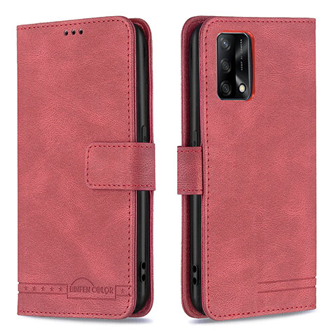 Funda de Cuero Cartera con Soporte Carcasa B05F para Oppo F19 Rojo