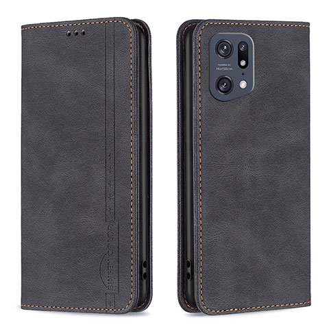 Funda de Cuero Cartera con Soporte Carcasa B05F para Oppo Find X5 Pro 5G Negro