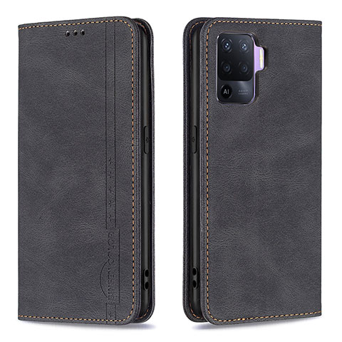 Funda de Cuero Cartera con Soporte Carcasa B05F para Oppo Reno5 F Negro