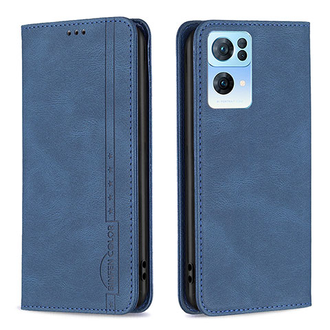 Funda de Cuero Cartera con Soporte Carcasa B05F para Oppo Reno7 Pro 5G Azul