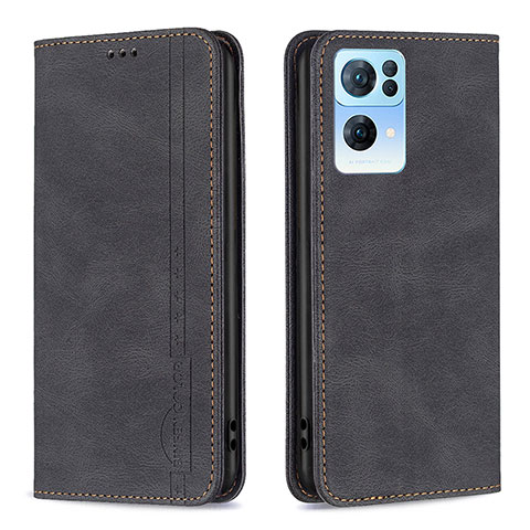 Funda de Cuero Cartera con Soporte Carcasa B05F para Oppo Reno7 Pro 5G Negro