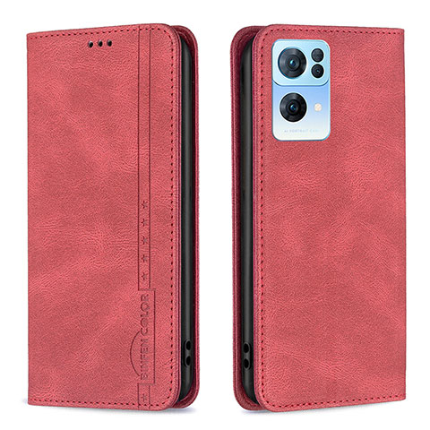 Funda de Cuero Cartera con Soporte Carcasa B05F para Oppo Reno7 Pro 5G Rojo