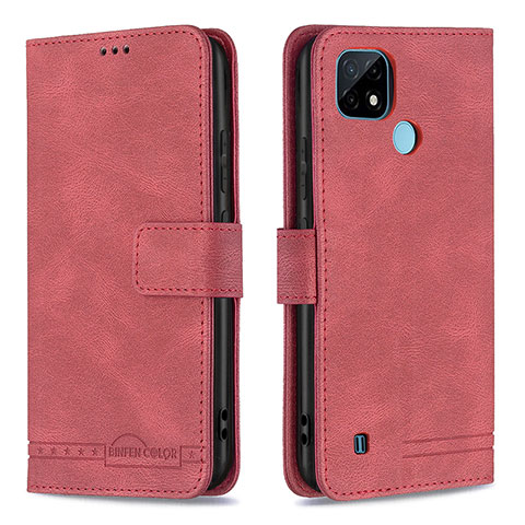 Funda de Cuero Cartera con Soporte Carcasa B05F para Realme C21 Rojo