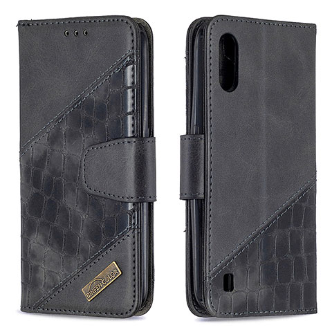 Funda de Cuero Cartera con Soporte Carcasa B05F para Samsung Galaxy A01 SM-A015 Negro