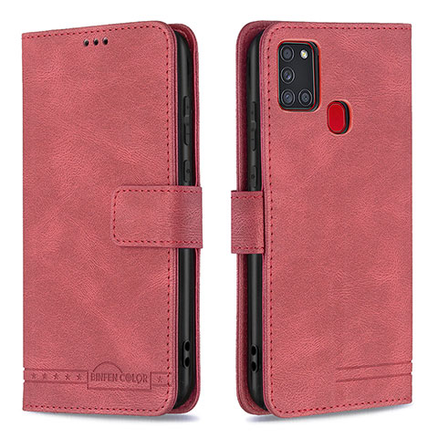 Funda de Cuero Cartera con Soporte Carcasa B05F para Samsung Galaxy A21s Rojo