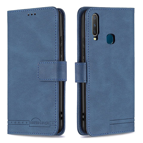 Funda de Cuero Cartera con Soporte Carcasa B05F para Vivo Y12 Azul